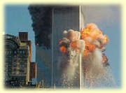Flight 175 strikes WTC2 and throws most of its exploding jet fuel outside of the building